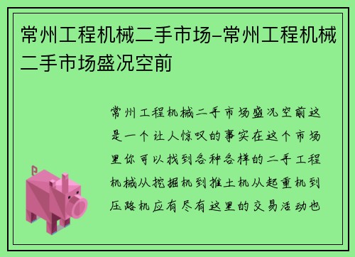 常州工程机械二手市场-常州工程机械二手市场盛况空前
